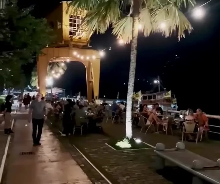 The boardwalk lit up at night