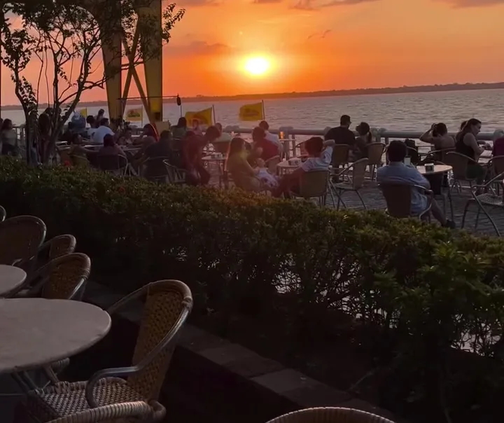 Sunset on the terrace, facing the bay